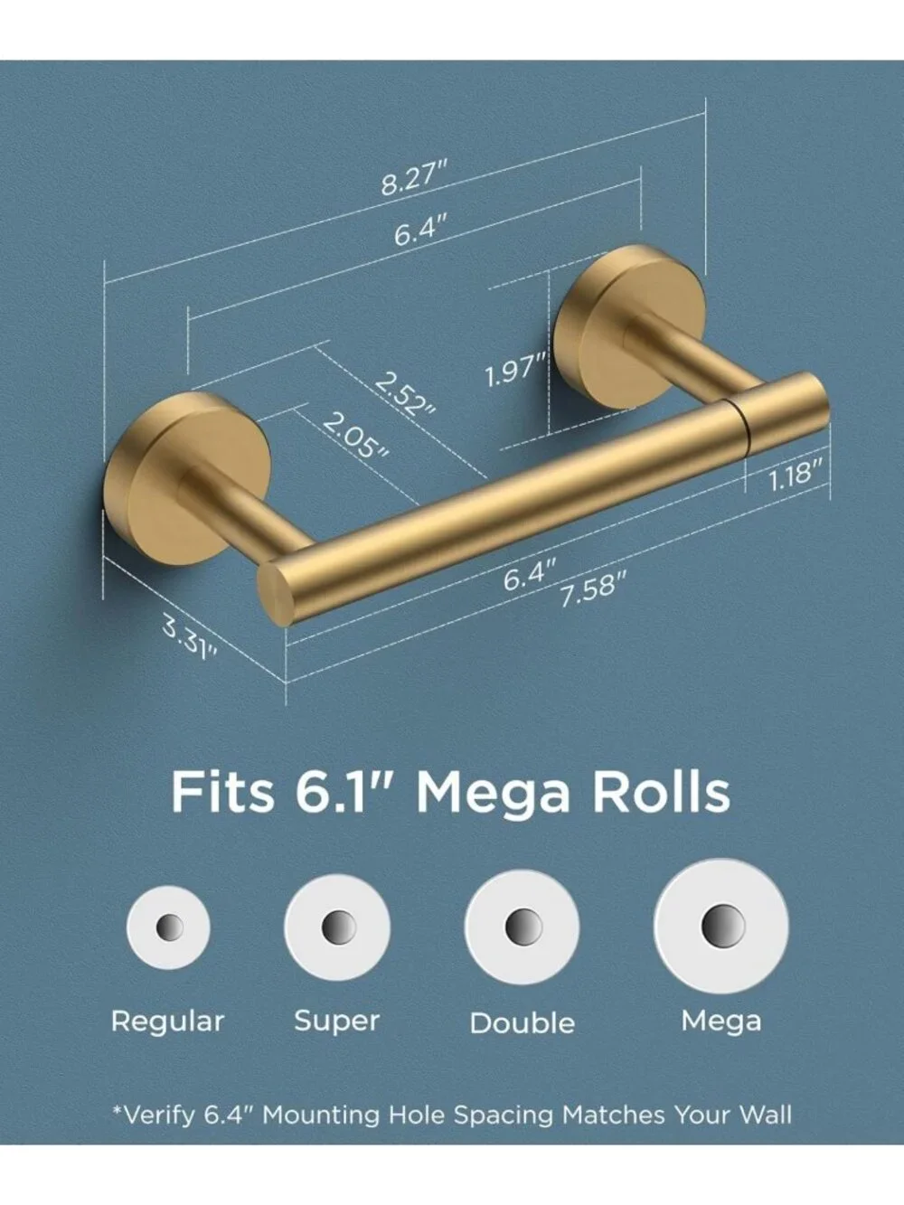 Stylish Wall-Mount Toilet Paper Holder | Brushed Gold | Rustproof Stainless